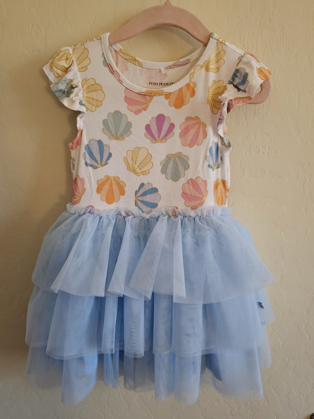 Posh Peanut Clamilla Seashell Ruffled Tulle Dress 3T-4T